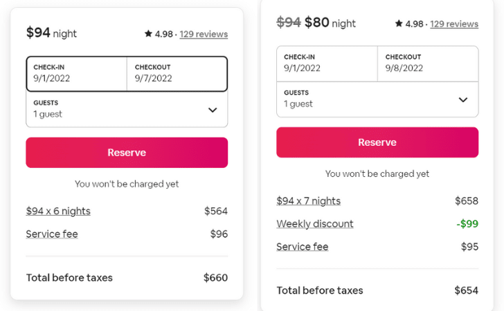 airbnb extra night price check