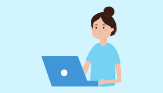 cartoon woman on laptop