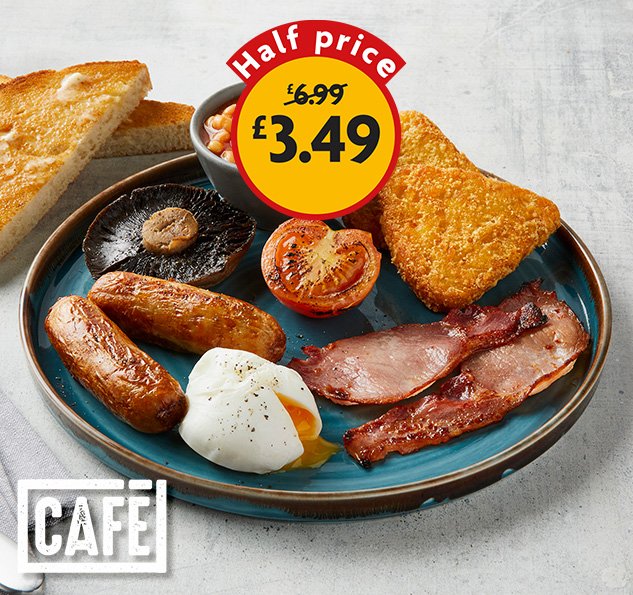 morrisons breakfast with a half price graphic. Was £6.99, now £3.49