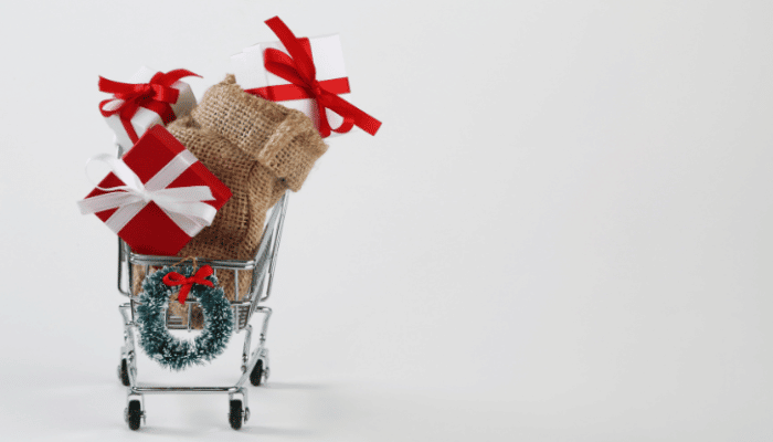 christmas gifts in shopping trolley