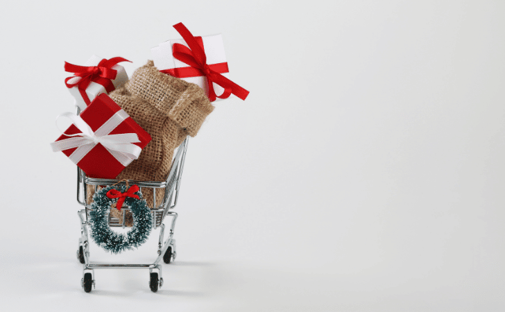 christmas gifts in shopping trolley