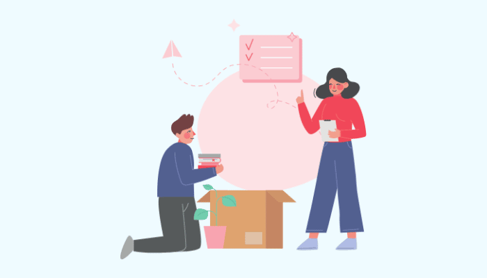 couple packing boxes graphic