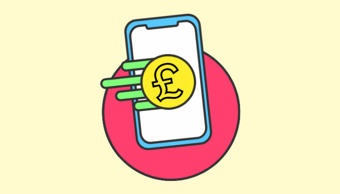 money app on phone graphic on a yellow background