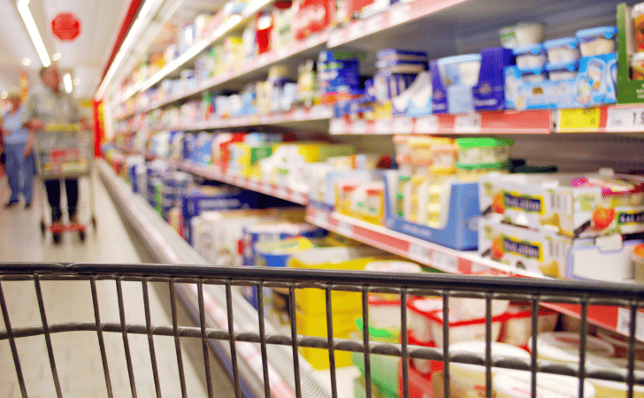 trolley in a supermarket aisle