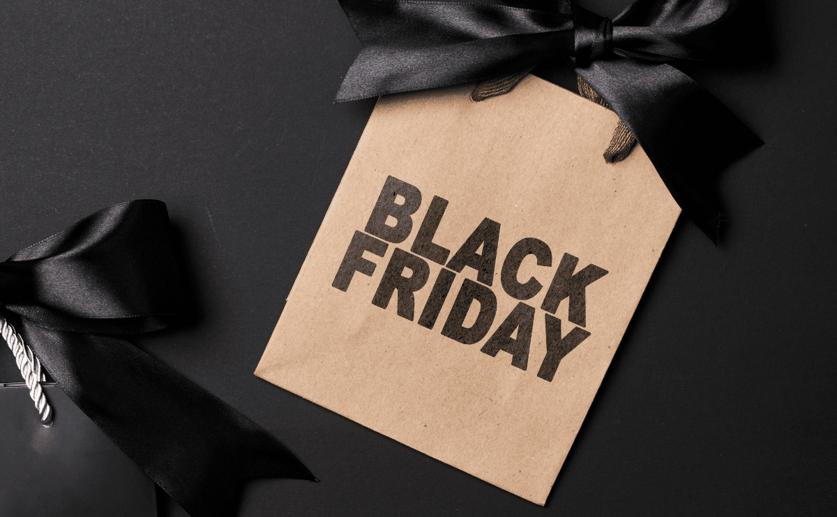 black friday printed on a brown paper carrier bag