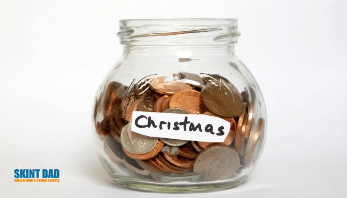 coins in a Christmas savings jar
