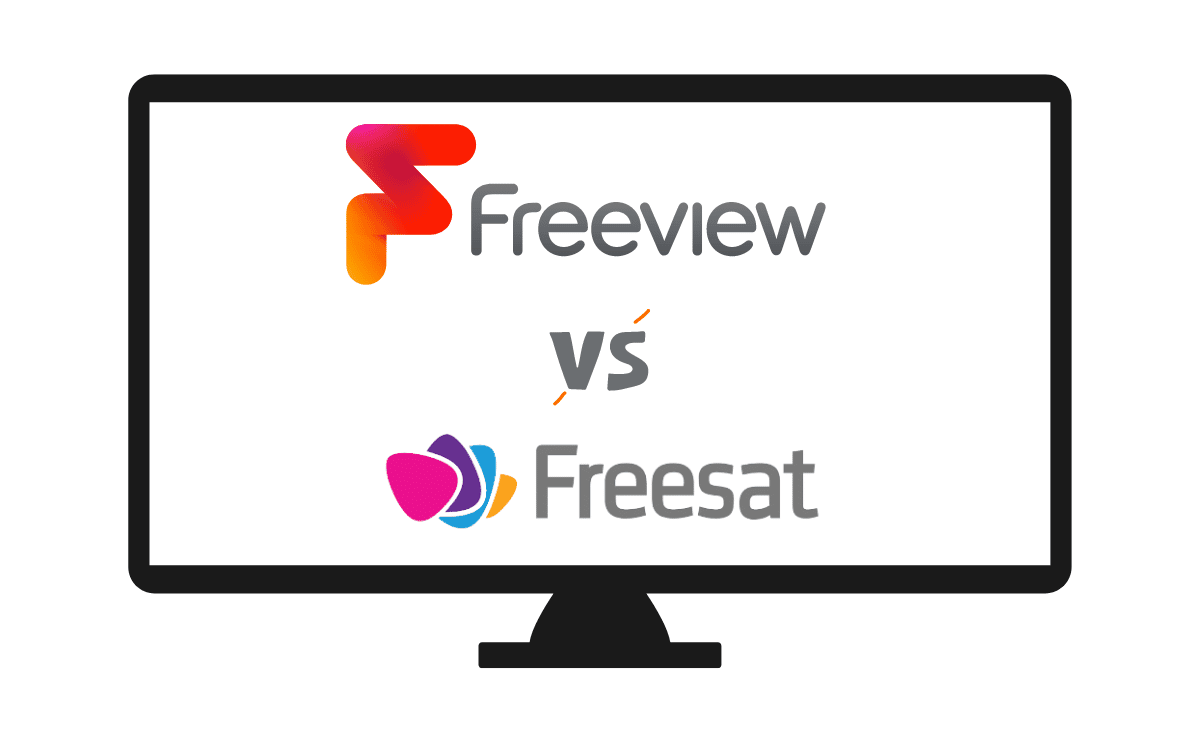 Logotipos de Freeview vs Freesat en una pantalla de TV