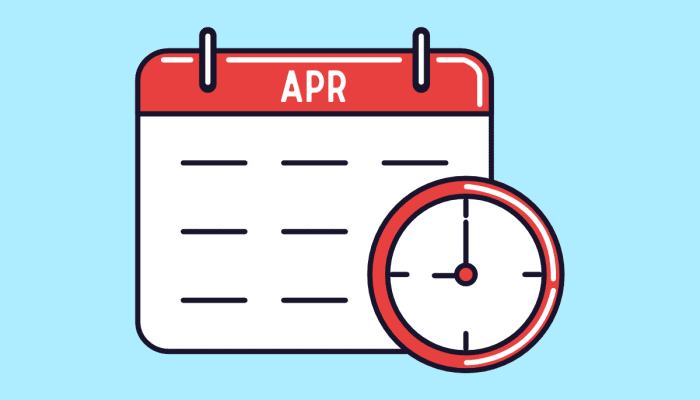 Graphic: Month of April calendar with a clock to its right