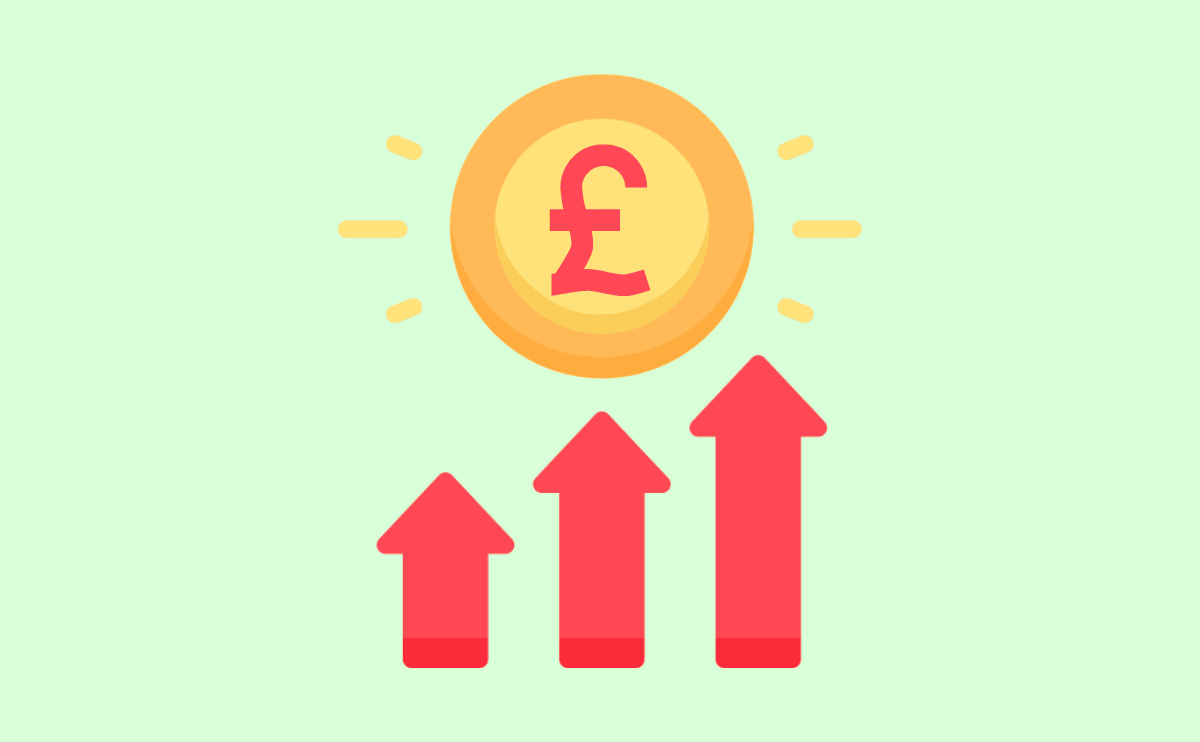 graphic of a pound coin above arrows getting bigger