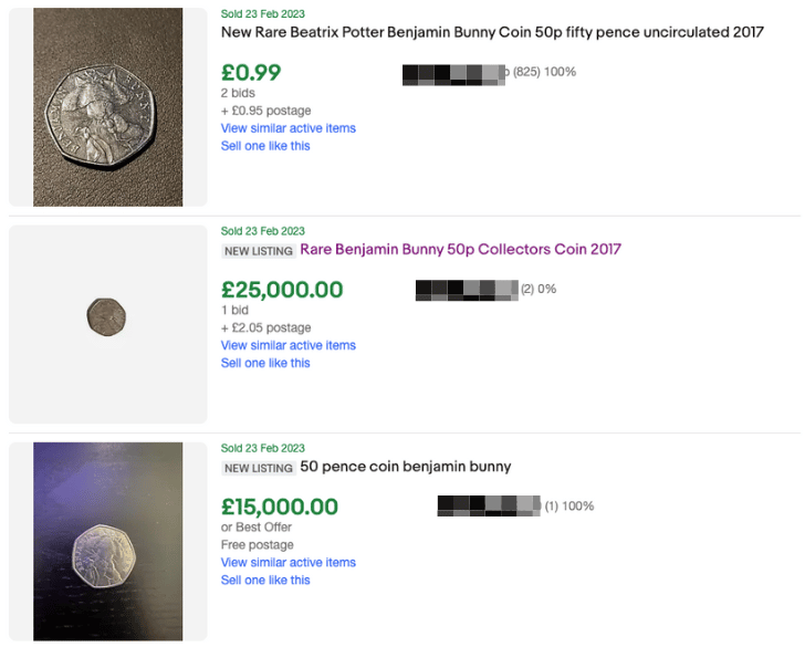 Beatrix Potter Benjamin Bunny 50p ebay sold prices