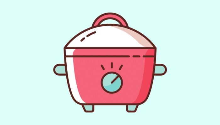 cartoon slow cooker on a light blue background