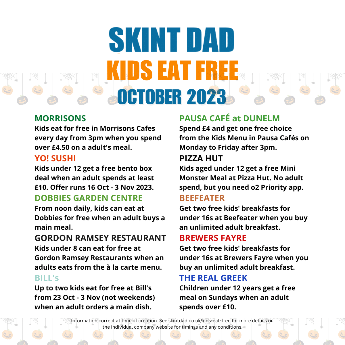 Kids Eat Free - social summary - Oct half term 2023