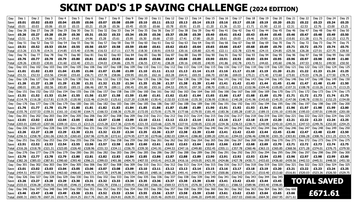 Skint Dad 1p Savings Challenge 2024 pic
