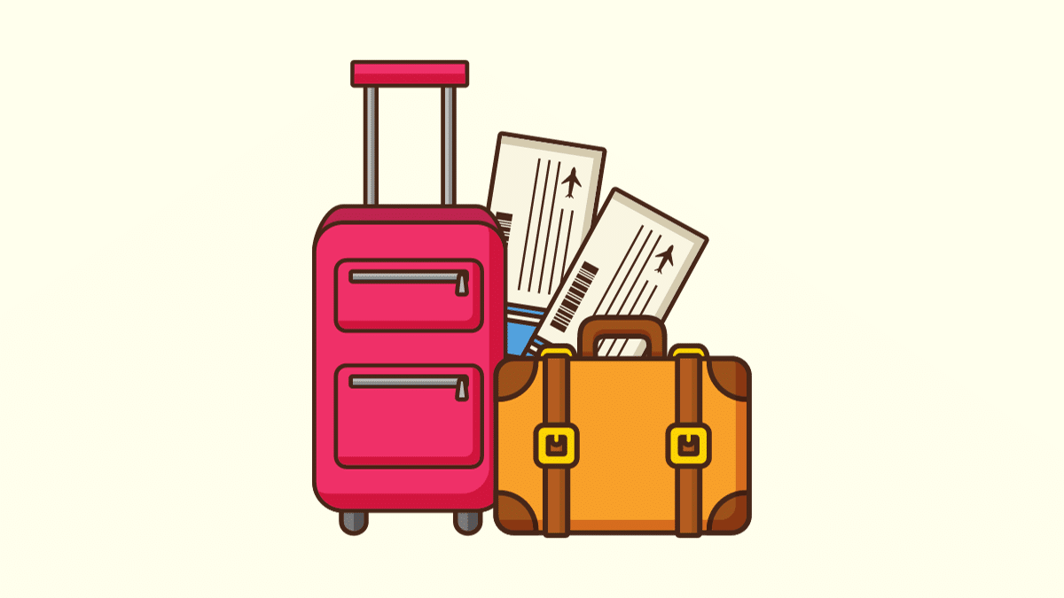 cartoon of a pink suitcase and a brown suitcase with airline tickets