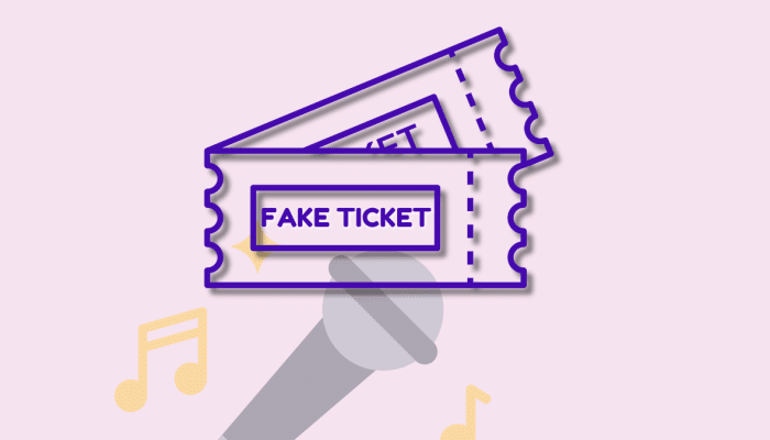 cartoon of fake concert tickets over the top of a microphone