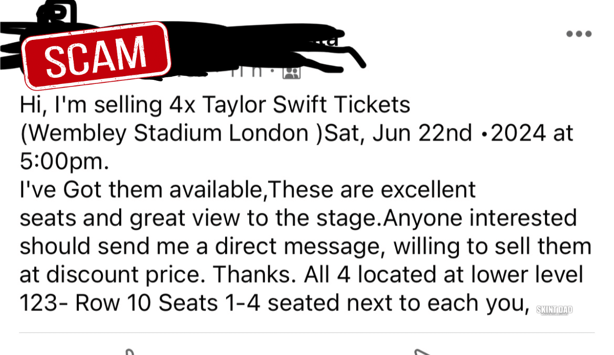 social media post of the Taylor Swift ticket scam