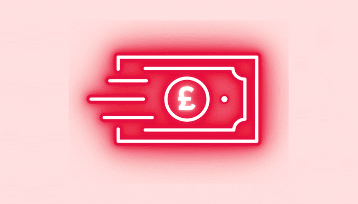 cartoon of a bank note appearing to zoom past