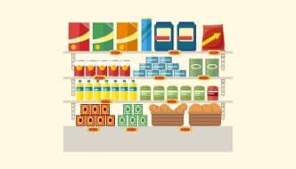 cartoon of grocery store shelves