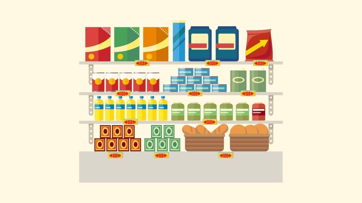 cartoon of grocery store shelves