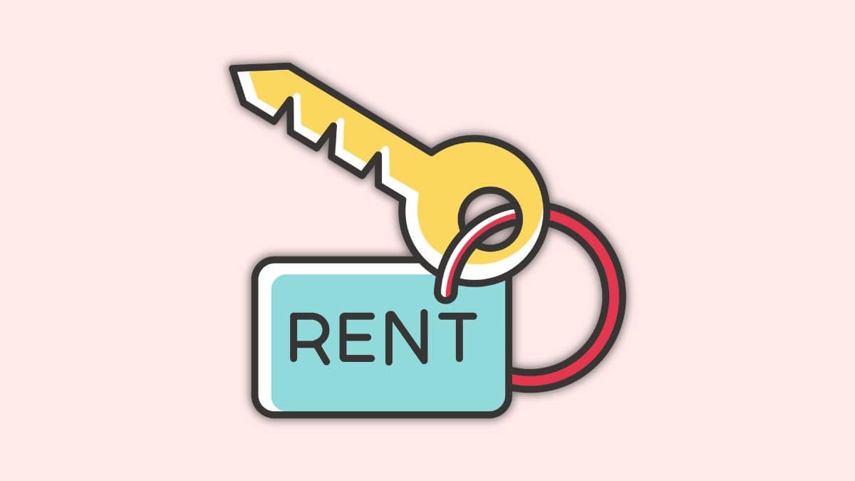 cartoon of a keyring with the word "rent" attached to a key