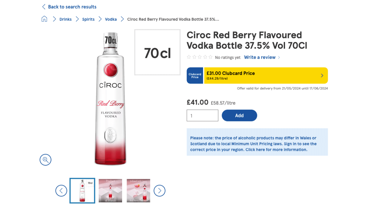 Example of Tesco product pricing