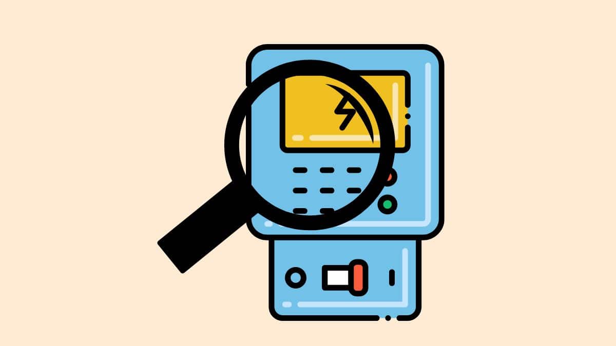 cartoon of a magnifying glass over the display of an energy meter