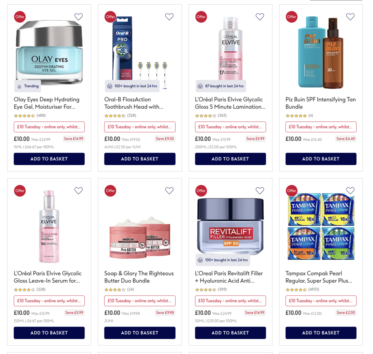 A selector of deals from the Boots £10 Tuesday offer