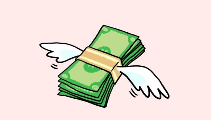 cartoon emoji of flying money