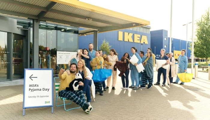 People queuing up for the IKEA pyjama day