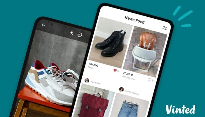 Photo of 2 mobile phones showing the Vinted app on them