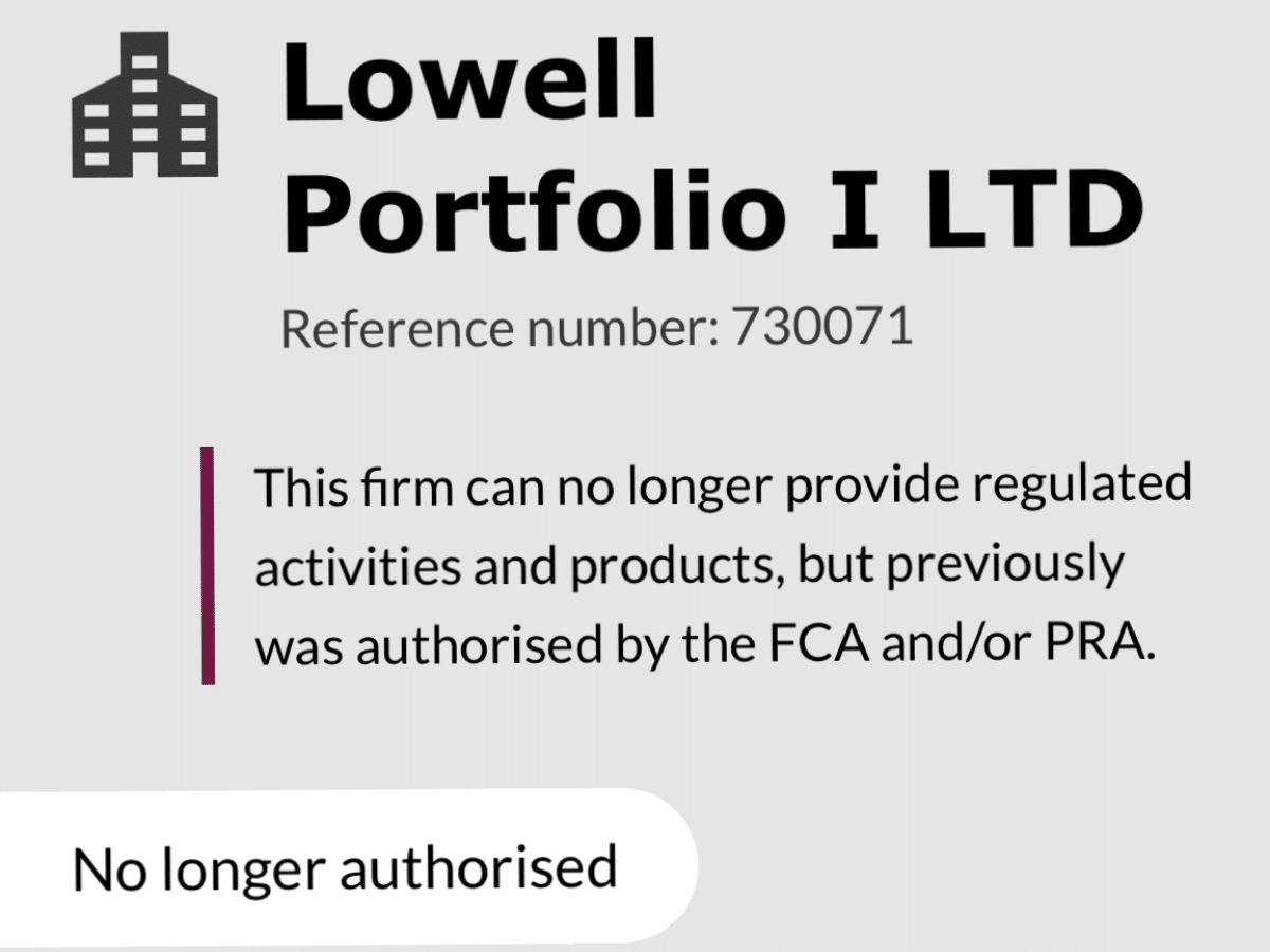 lowell portfolio no longer fca authorised