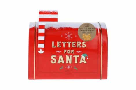 A festive tin filled with gingerbread biscuits. Ideal for sharing at home, at school, or at work — and you can reuse the tin afterwards.