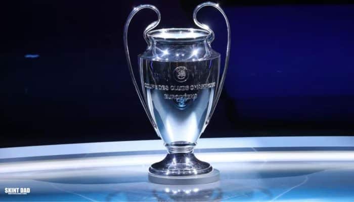 Graphic showing Champions League branding with Paramount+ logo, highlighting rising costs for UK football fans from 2027.