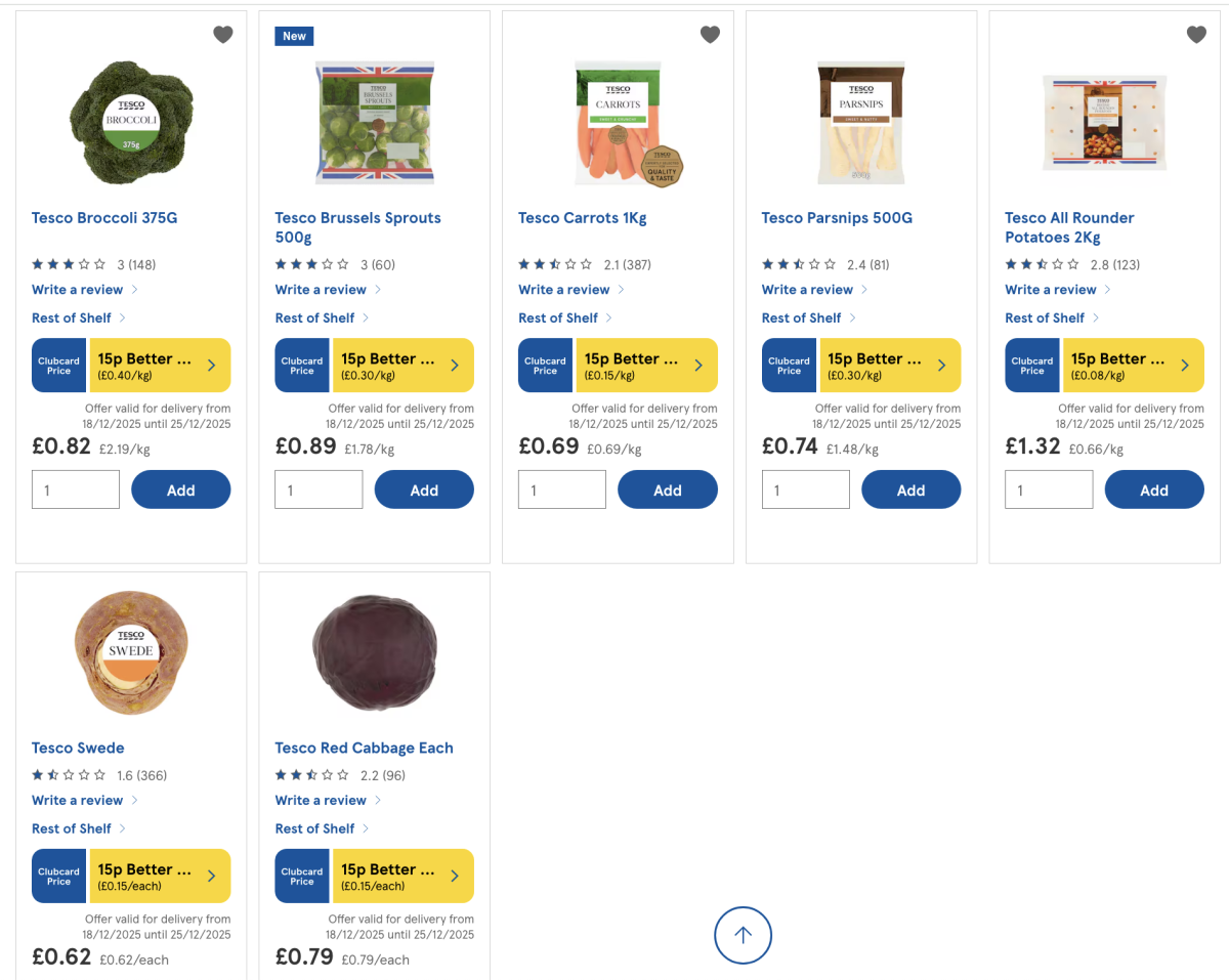 Cheap Christmas vegetables at Tesco 2025