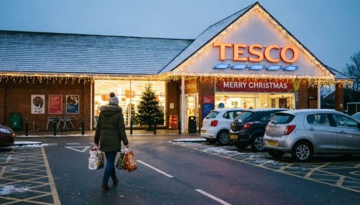 supermarket car park at Christmas