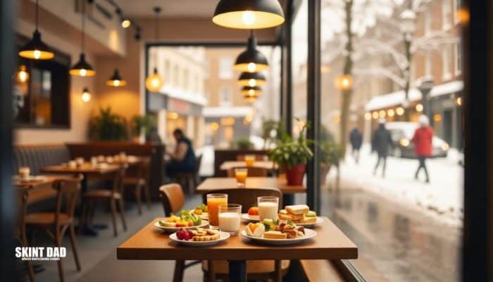 Eating out in a UK café during the Christmas school holidays
