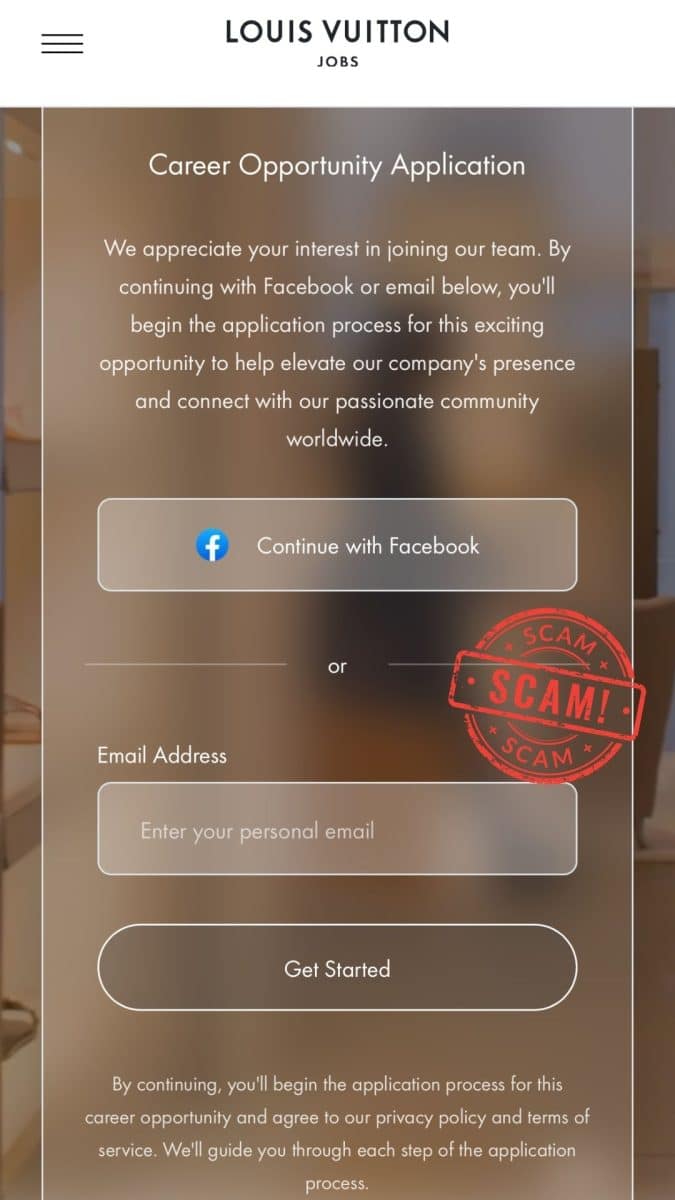 scam job application site