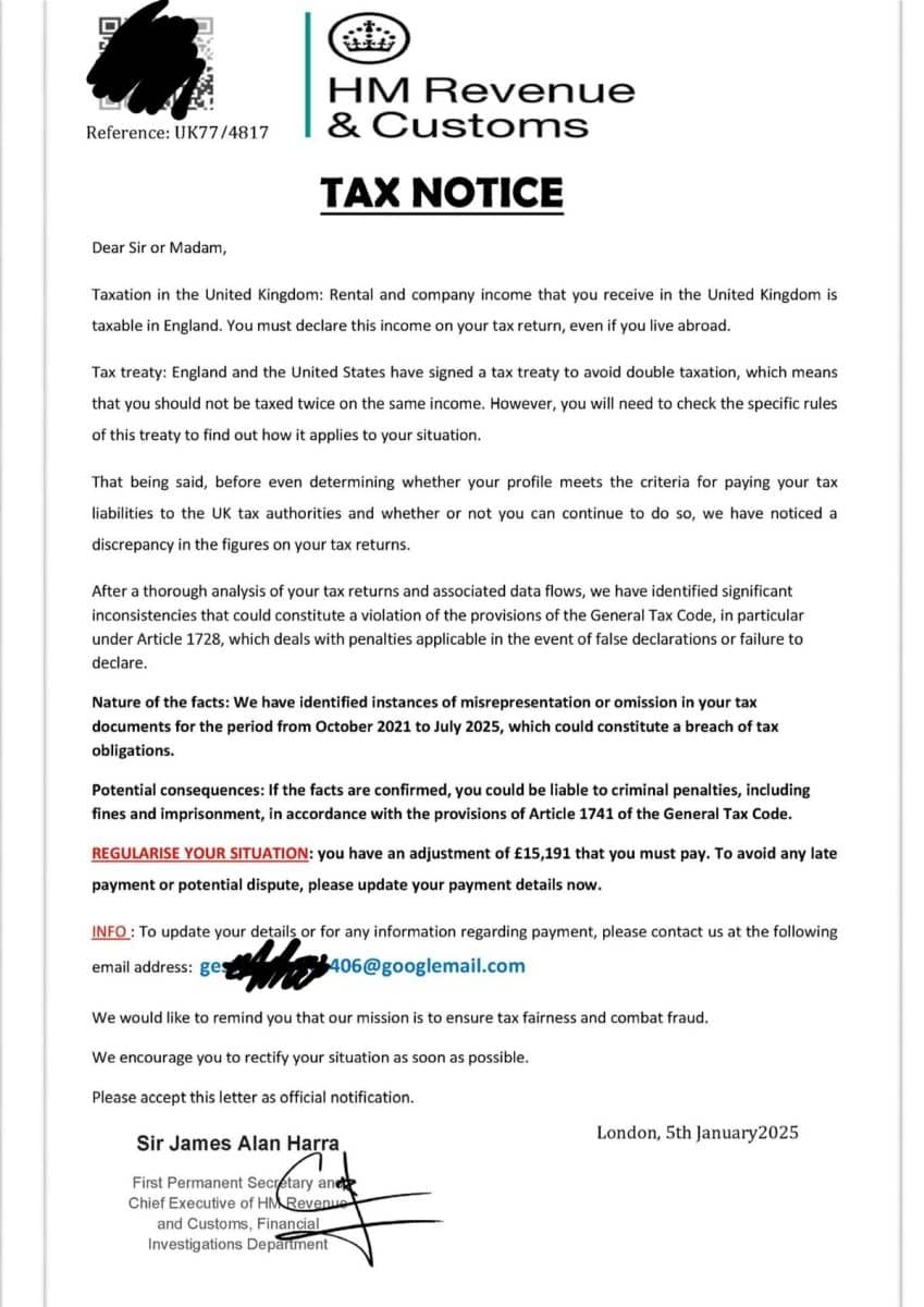 HMRC fake tax notice