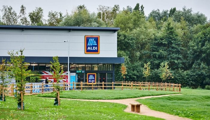 Exterior of an Aldi supermarket in the UK