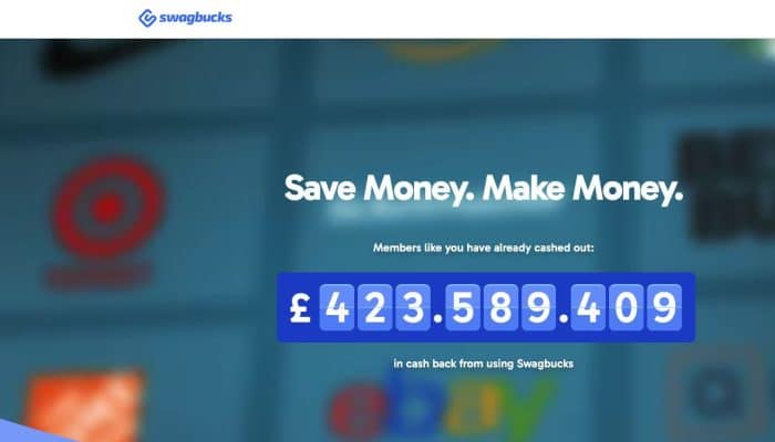 Swagbucks UK website showing its Save Money Make Money rewards page