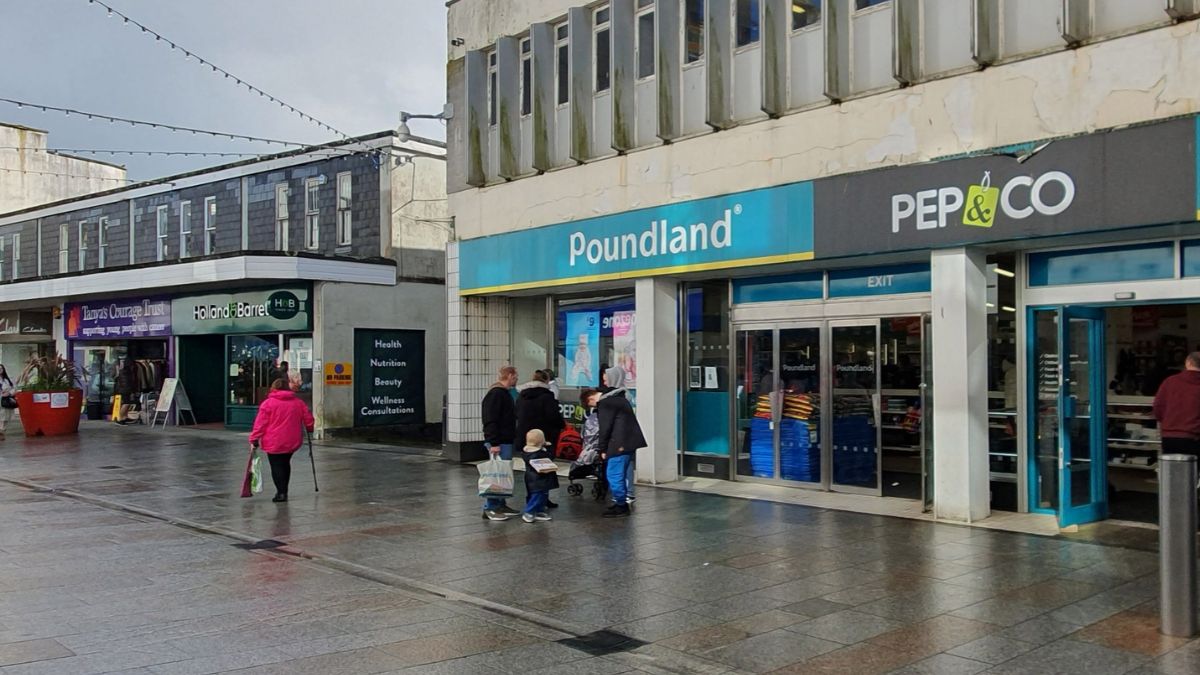 Shoppers outside a Poundland and Pep&Co store in St Austell, Cornwall
