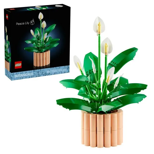 LEGO Botanicals Peace Lily 11504 building set with white flowers, green leaves and product box